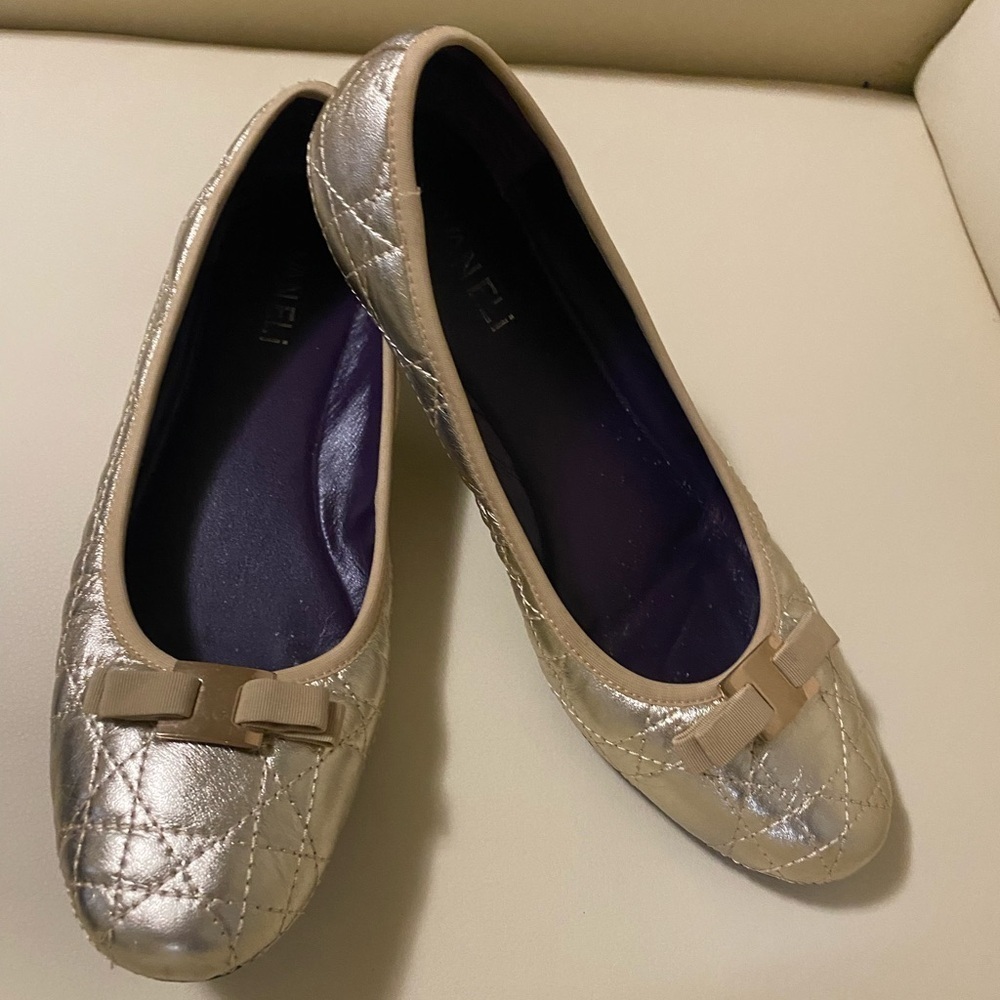 Vaneli Gold Quilted Slipper Flats with Bow